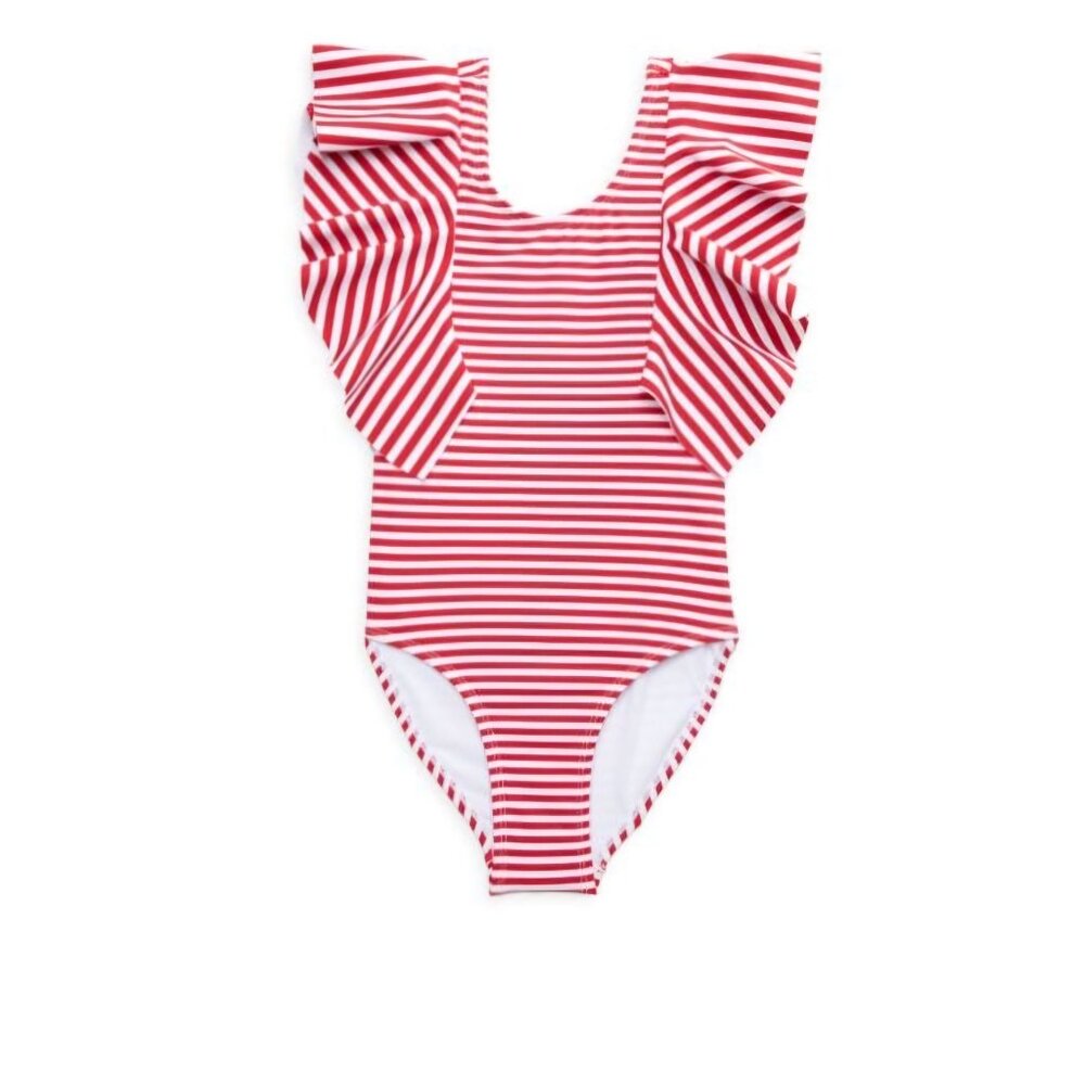 Girl's Habitual Red and White Striped Swimsuit
